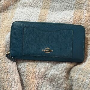 Coach Blue Leather Wallet with Gold Logo